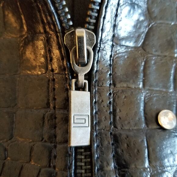 Pamela McCoy Croc Embossed Rhinestone Studded Black Leather Moto Jacket Size XS - Picture 8 of 11